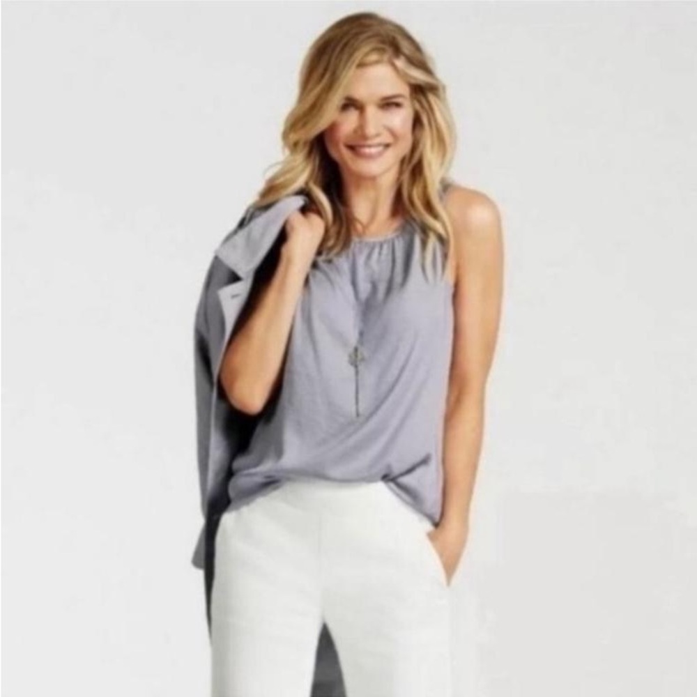 Bundle 2 Cabi Sleeveless Blouses Tank Gathered & V-Neck Tie Back Rose & Silver M - Picture 4 of 4